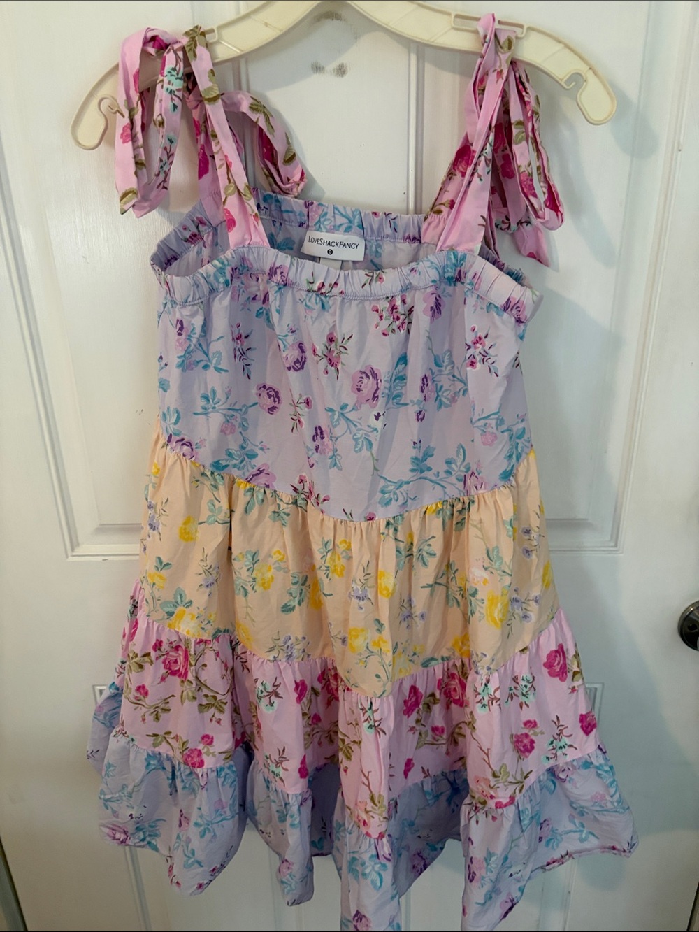 LoveShackFancy Floral Tiered Tie-Shoulder Dress - Pastel Floral Size S/Jr.